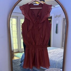 Amanda Uprichard Ruffled Sleeveless Mini Dress in burnt orange